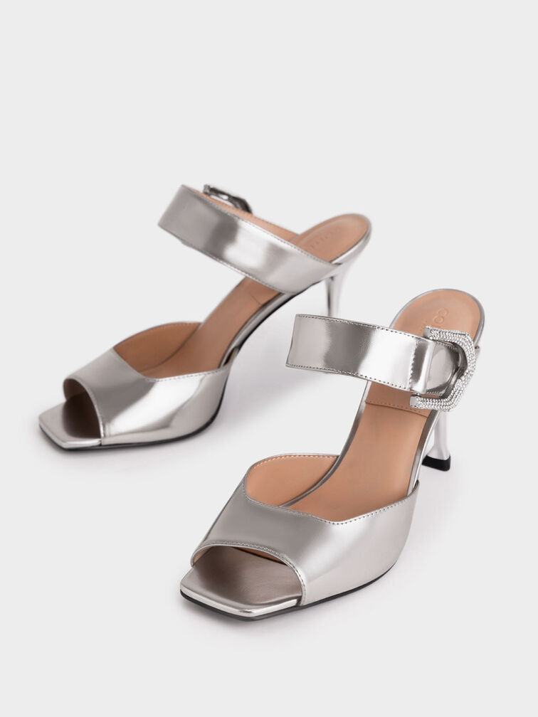 Gabine Leather Mules, Pewter, hi-res