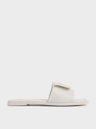 Leather Slide Sandals, White, hi-res