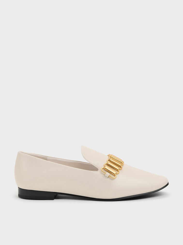 Metallic-Accent Loafers, Chalk, hi-res