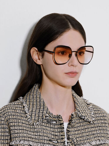 Braided Temple Butterfly Sunglasses, Black, hi-res