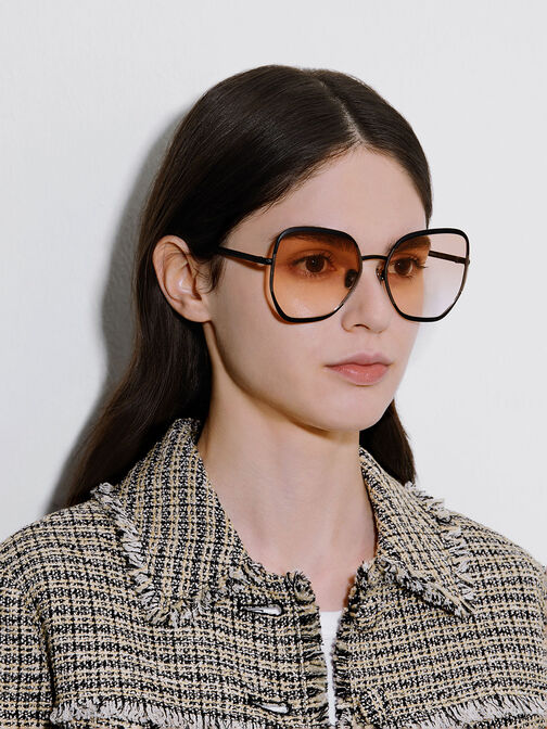 Braided Temple Butterfly Sunglasses, Black, hi-res