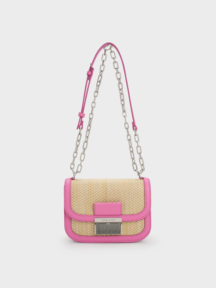 Charlot Raffia Chain Strap Bag, Pink, hi-res