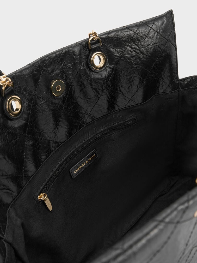 Duo Quilted Braided-Strap Drawstring Two-Way Backpack, Black, hi-res