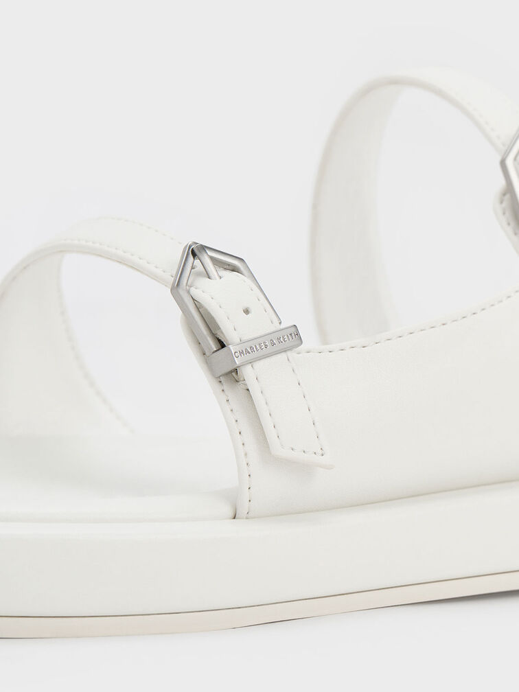 Double Buckle Toe-Loop Sandals, White, hi-res
