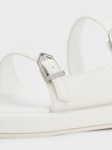 Double Buckle Toe-Loop Sandals, White, hi-res