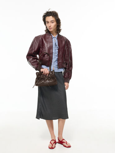 Reese Ruched Bow Shoulder Bag, Espresso Brown, hi-res