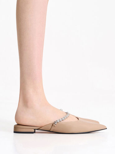 Flores Gem-Strap Flat Mules, Nude, hi-res
