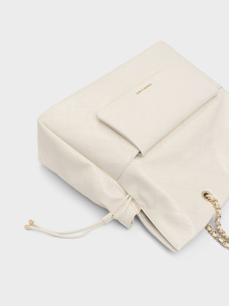 Duo Quilted Drawstring Two-Way Backpack, Cream, hi-res