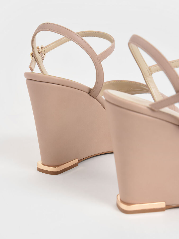 Asymmetric Strap Platform Wedges, Nude, hi-res