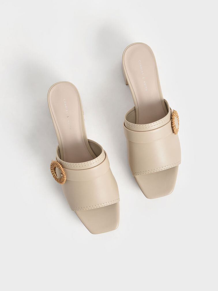 Woven Buckle Platform Mules, Chalk, hi-res