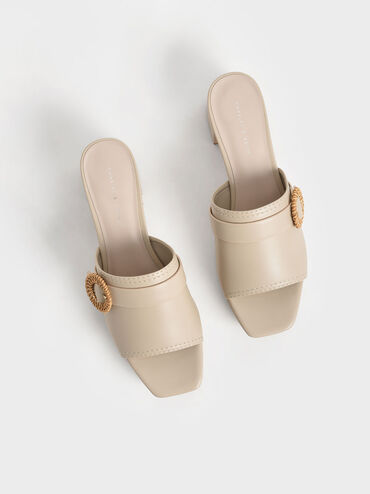 Woven Buckle Platform Mules, Chalk, hi-res