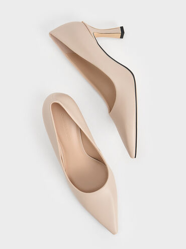 Flared Heel Pointed-Toe Pumps, Nude, hi-res