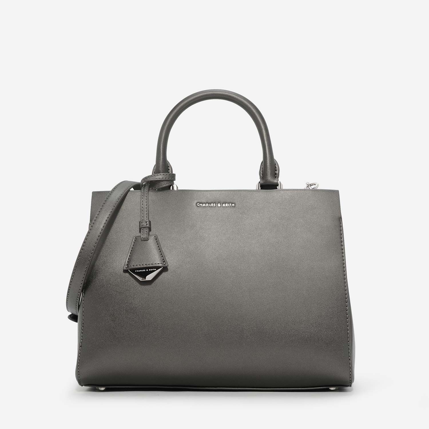 Pewter Classic Structured Handbag CHARLES KEITH IN