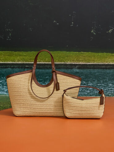 Ivette Raffia Woven Shoulder Bag, Multi, hi-res