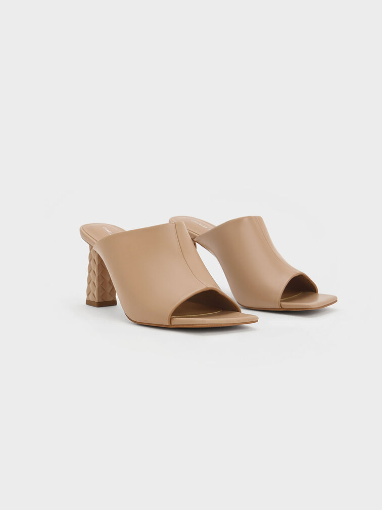 Open Toe Quilted Heel Mules, Nude, hi-res