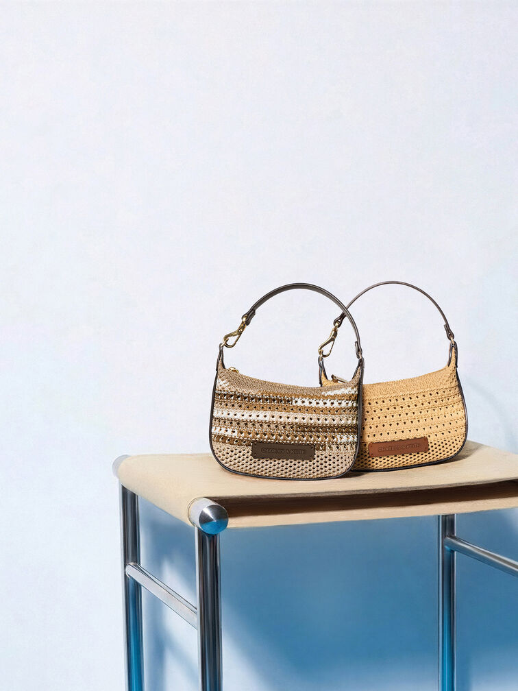 Micro Ida Multi-Stripe Knitted Bag, Multi Brown, hi-res