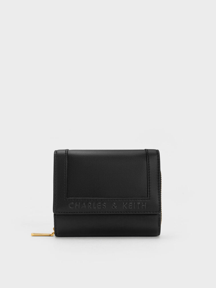 Stitch-Trim Front Flap Wallet, Black, hi-res