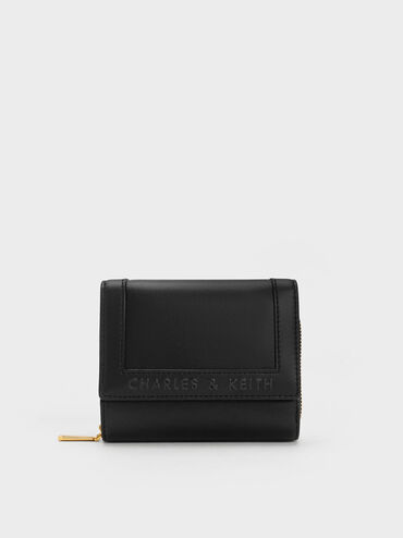 Stitch-Trim Front Flap Wallet, Black, hi-res