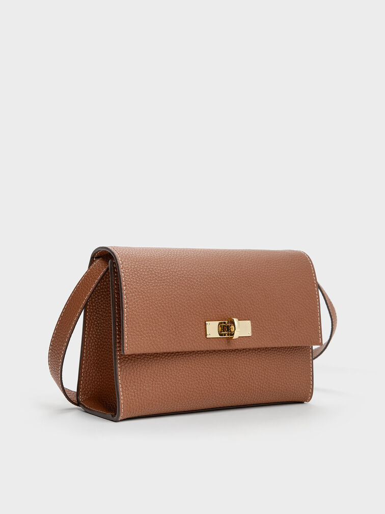 Chance Recycled Leather Turn-Lock Crossbody Bag, Chocolate, hi-res