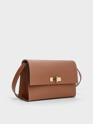 Chance Recycled Leather Turn-Lock Crossbody Bag, Chocolate, hi-res