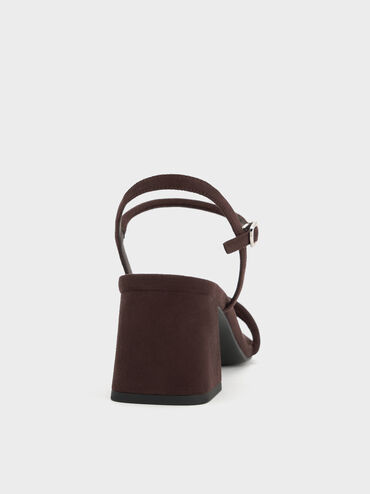 Faux Suede Strappy Trapeze-Heel Sandals, Dark Brown Textured, hi-res