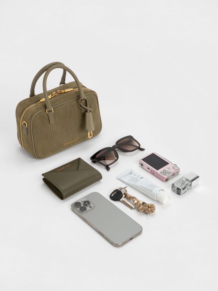 Mini Sianna Corduroy Bowling Bag, Deep Olive, hi-res