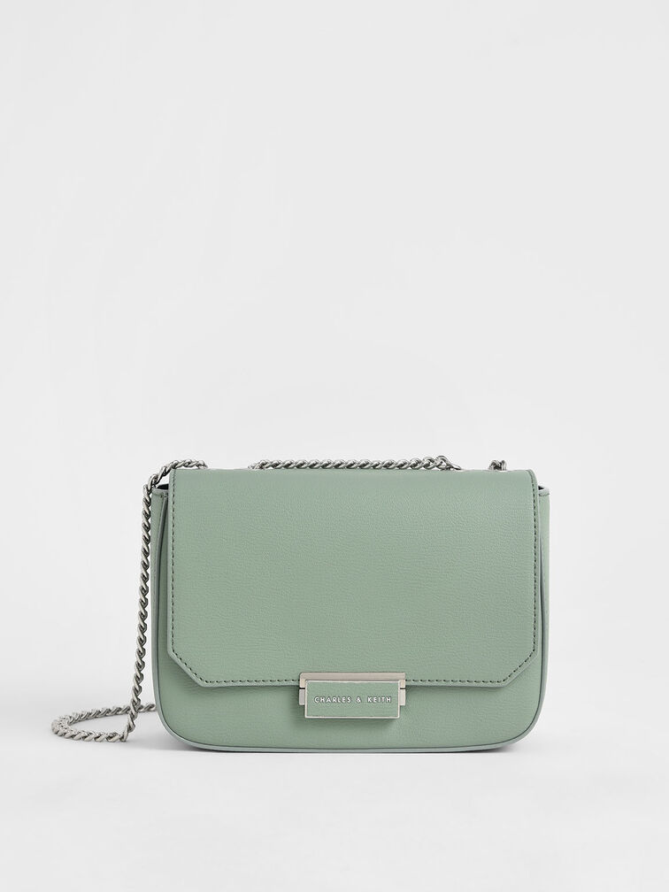 Chain Strap Shoulder Bag - Sage Green