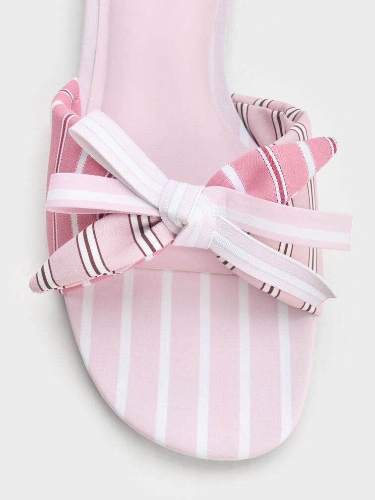 Striped Knot-Bow Slide Sandals, Light Pink, hi-res