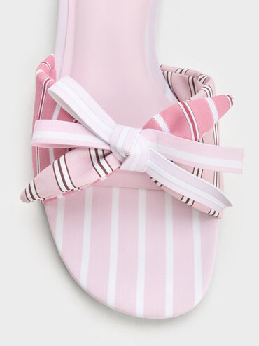 Striped Knot-Bow Slide Sandals, Light Pink, hi-res