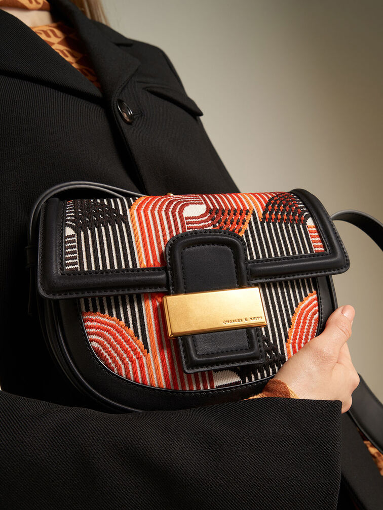 Aurea Knitted Saddle Crossbody Bag, Orange, hi-res