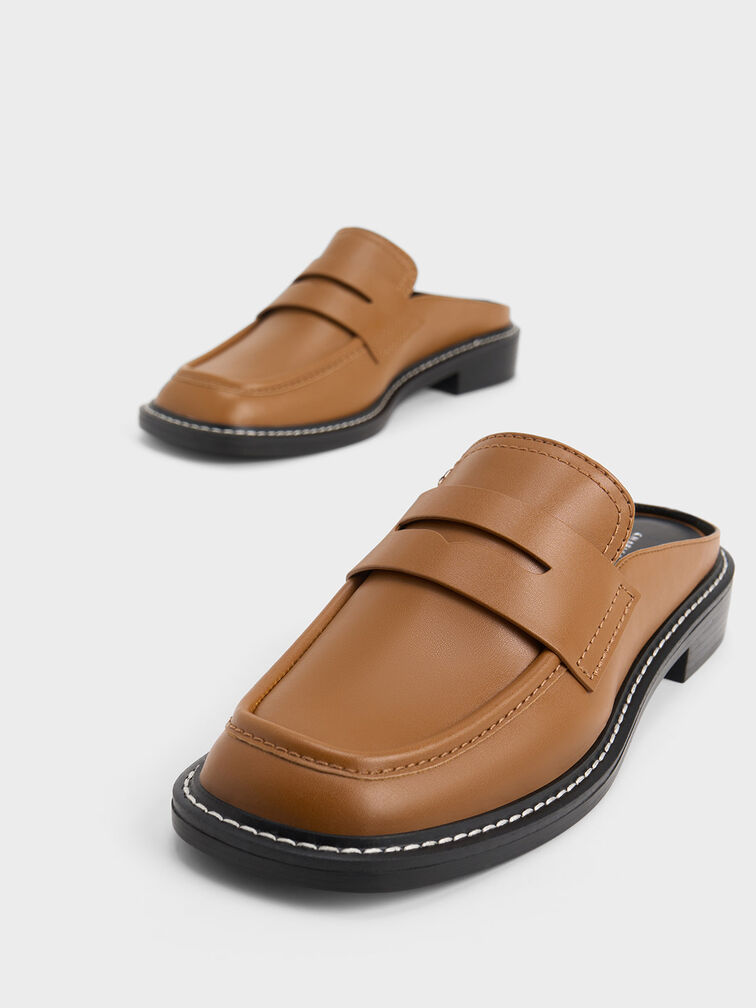 Stitch-Trim Penny Mules, Cognac, hi-res