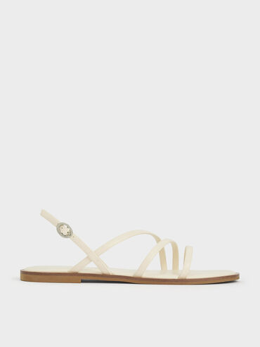 Asymmetric Triple-Strap Sandals, Chalk, hi-res