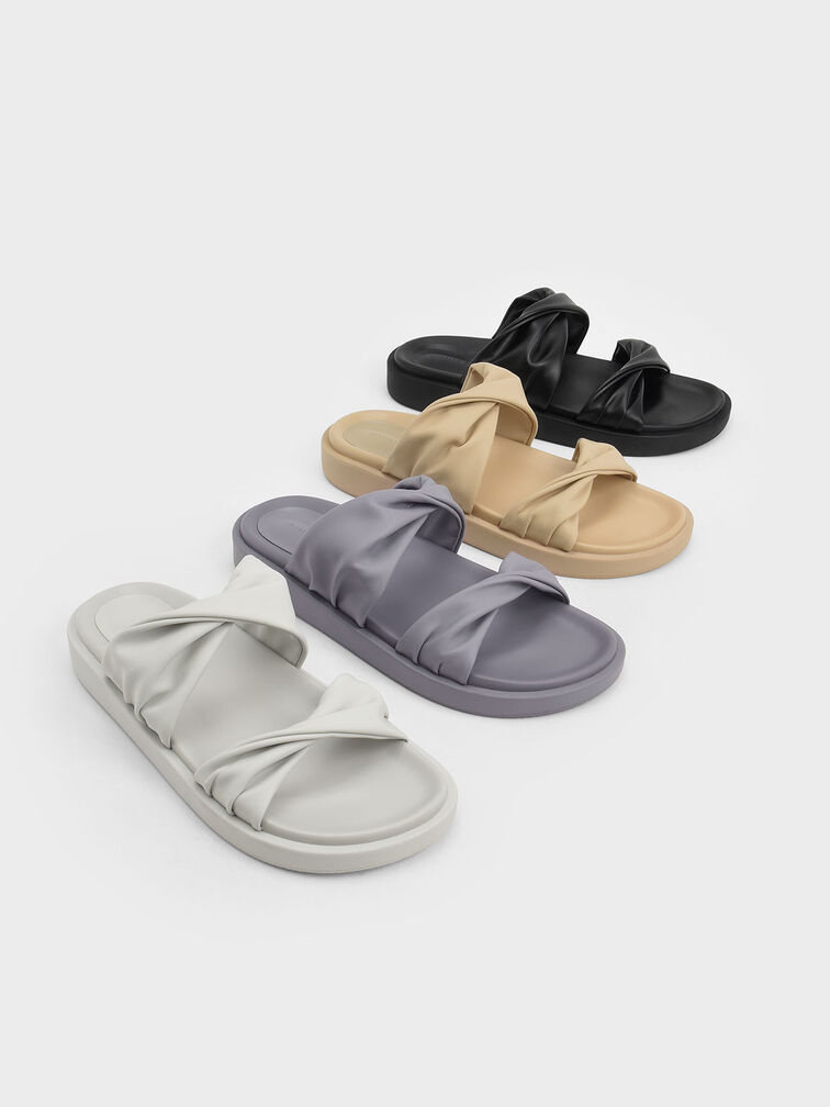 Twist Strap Padded Slide Sandals, White, hi-res