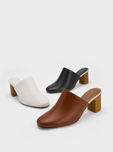 Rattan Block Heel Mules, Black, hi-res