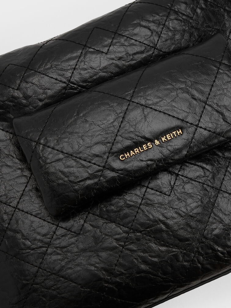 Duo Quilted Front-Pocket Hobo Bag, Black, hi-res