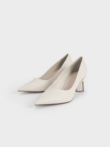 Oleana Metallic-Accent Clear Heel Pumps, Chalk, hi-res