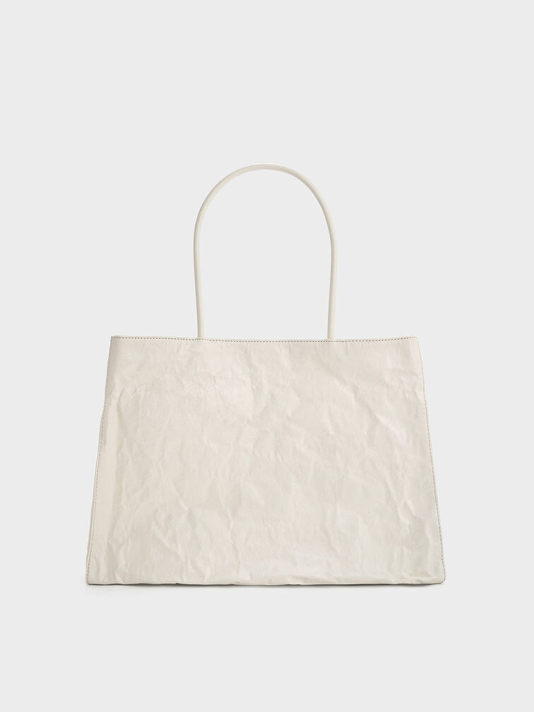 Large Matina Crinkle-Effect Tote Bag, Cream, hi-res
