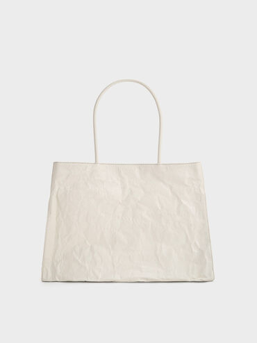 Large Matina Crinkle-Effect Tote Bag, Cream, hi-res