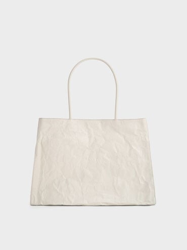 Large Matina Crinkle-Effect Tote Bag, Cream, hi-res