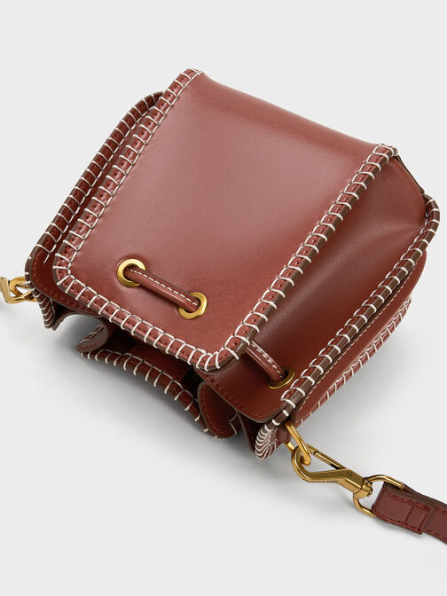Circe Stitch-Trim Bucket Bag, Mocha, hi-res