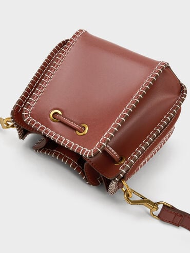 Circe Stitch-Trim Bucket Bag, Mocha, hi-res