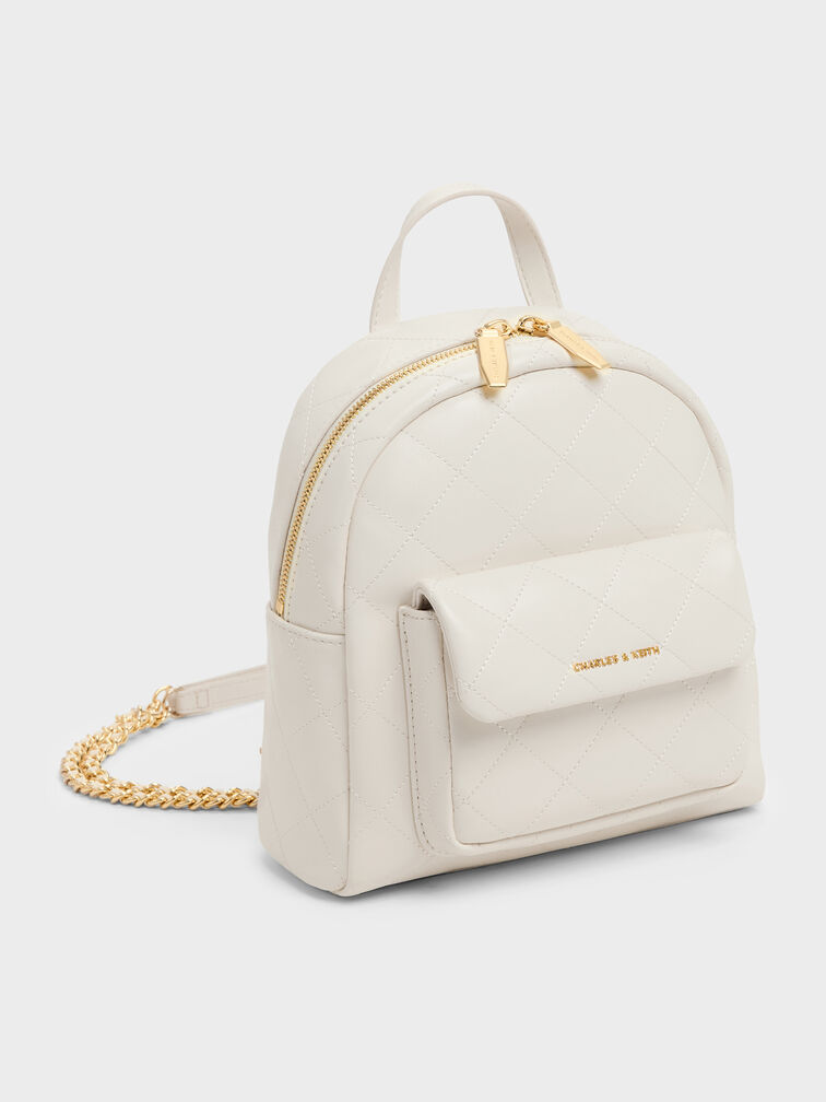 Alva Quilted Front-Pocket Backpack, Cream, hi-res