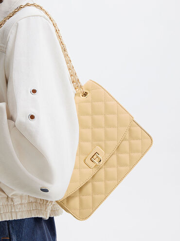 Cressida Quilted Chain Strap Bag, Beige, hi-res