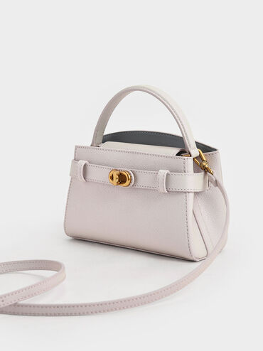 Aubrielle Metallic-Buckle Top Handle Bag, Pearl, hi-res