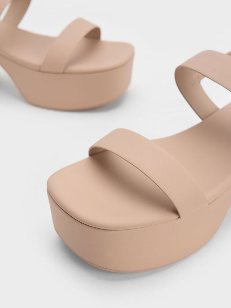 Double Strap Platform Slingback Sandals, Beige, hi-res