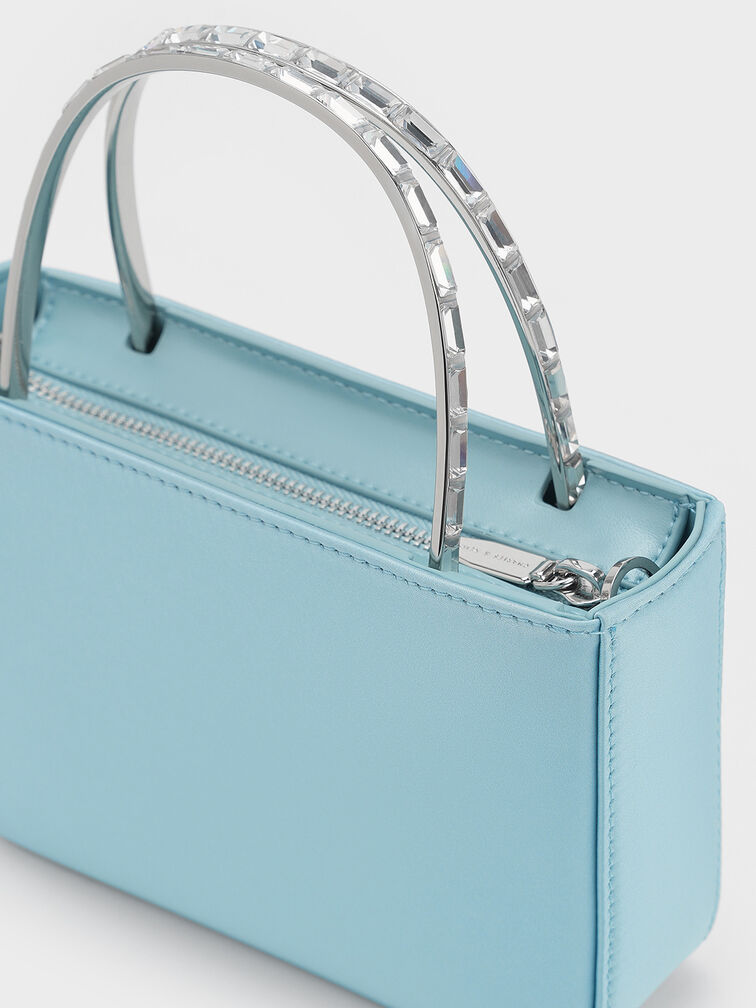 Jennis Satin Crystal Top Handle Bag, Sky Blue, hi-res