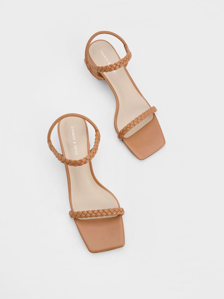 Braided Back Strap Sandals, Caramel, hi-res