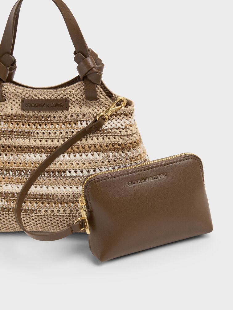 Mini Ida Multi-Stripe Knitted Tote Bag, Multi Brown, hi-res