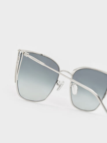 Shea Metallic-Rim Square Sunglasses, Silver, hi-res