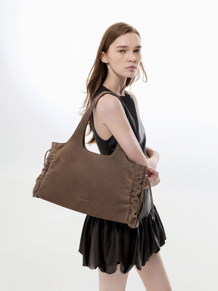 Large Quinby Ruched Tote Bag, Stone Grey, hi-res